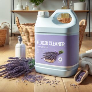 Lavender floor cleaner liquid containing jar